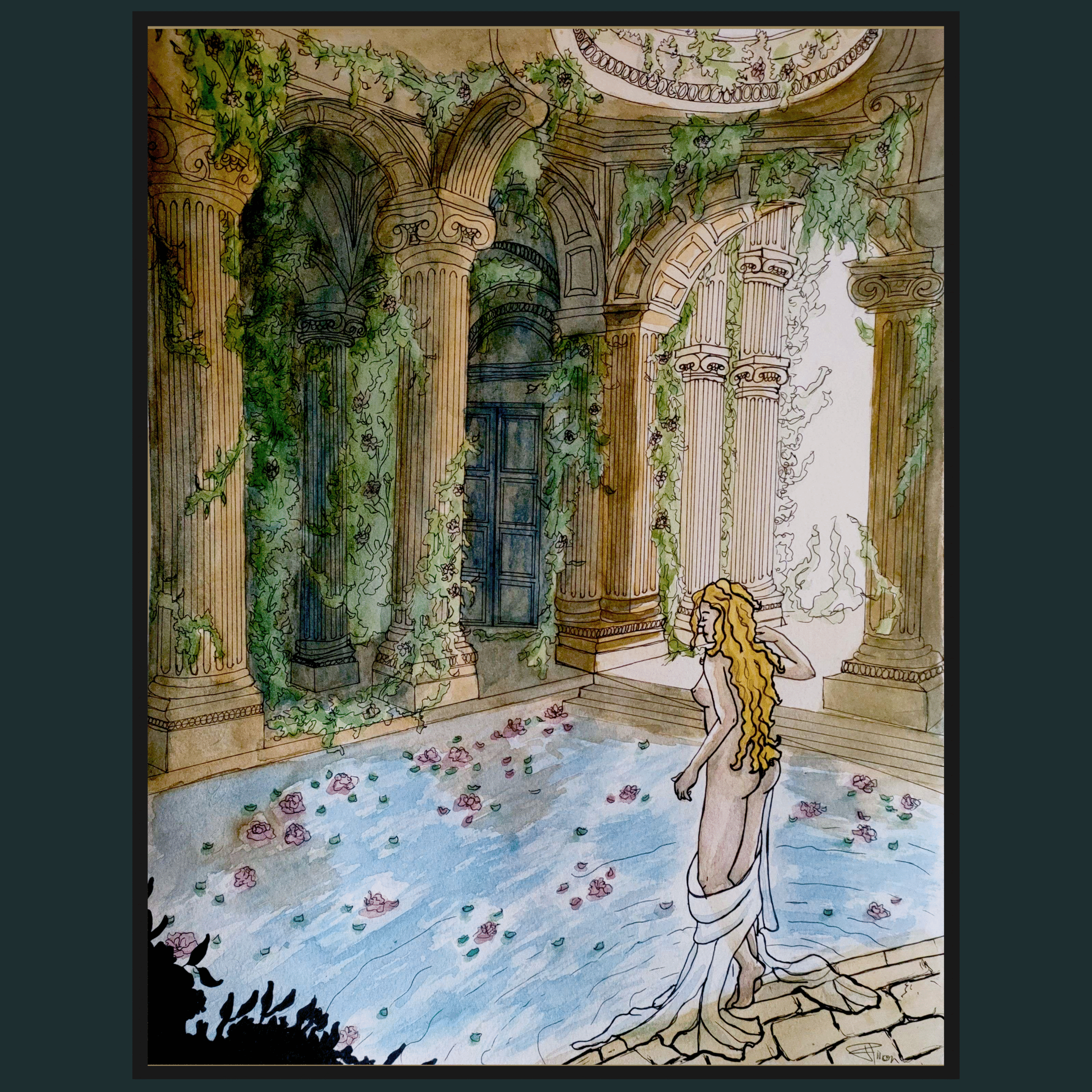 Nymphe baignant dans le Gynécée en Ruine