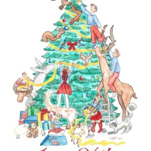 carte de vœux, décoration du sapin